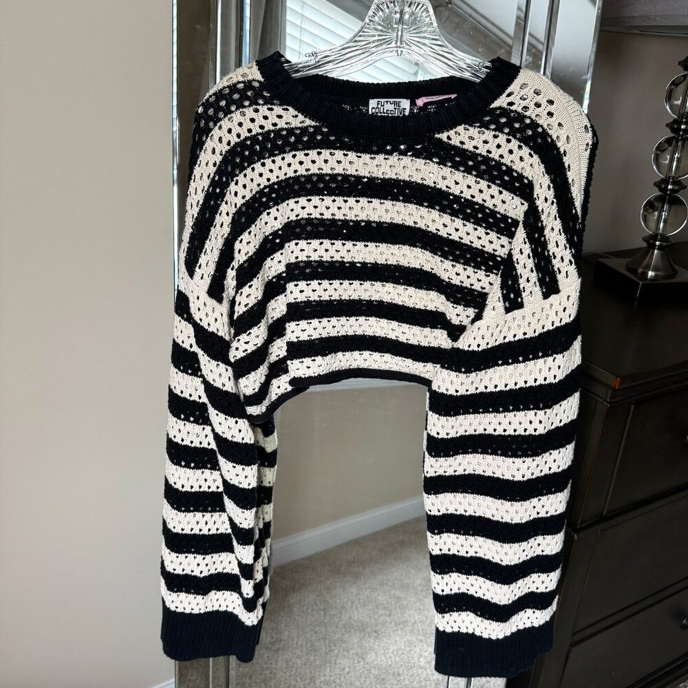 Future Collective x Alani Noelle Cropped Stripe Sweater Black White goth grunge